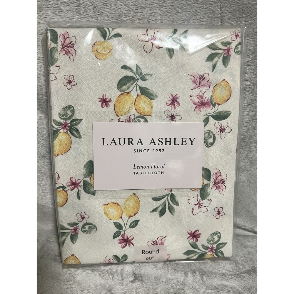 Laura Ashley Lemon Floral  Tablecloth Round 60" Wipe Clean Machine Washable New!
